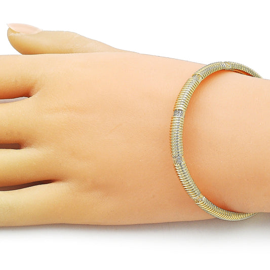 Oro Laminado Individual Bangle, Gold Filled Style with White Micro Pave, Polished, Golden Finish