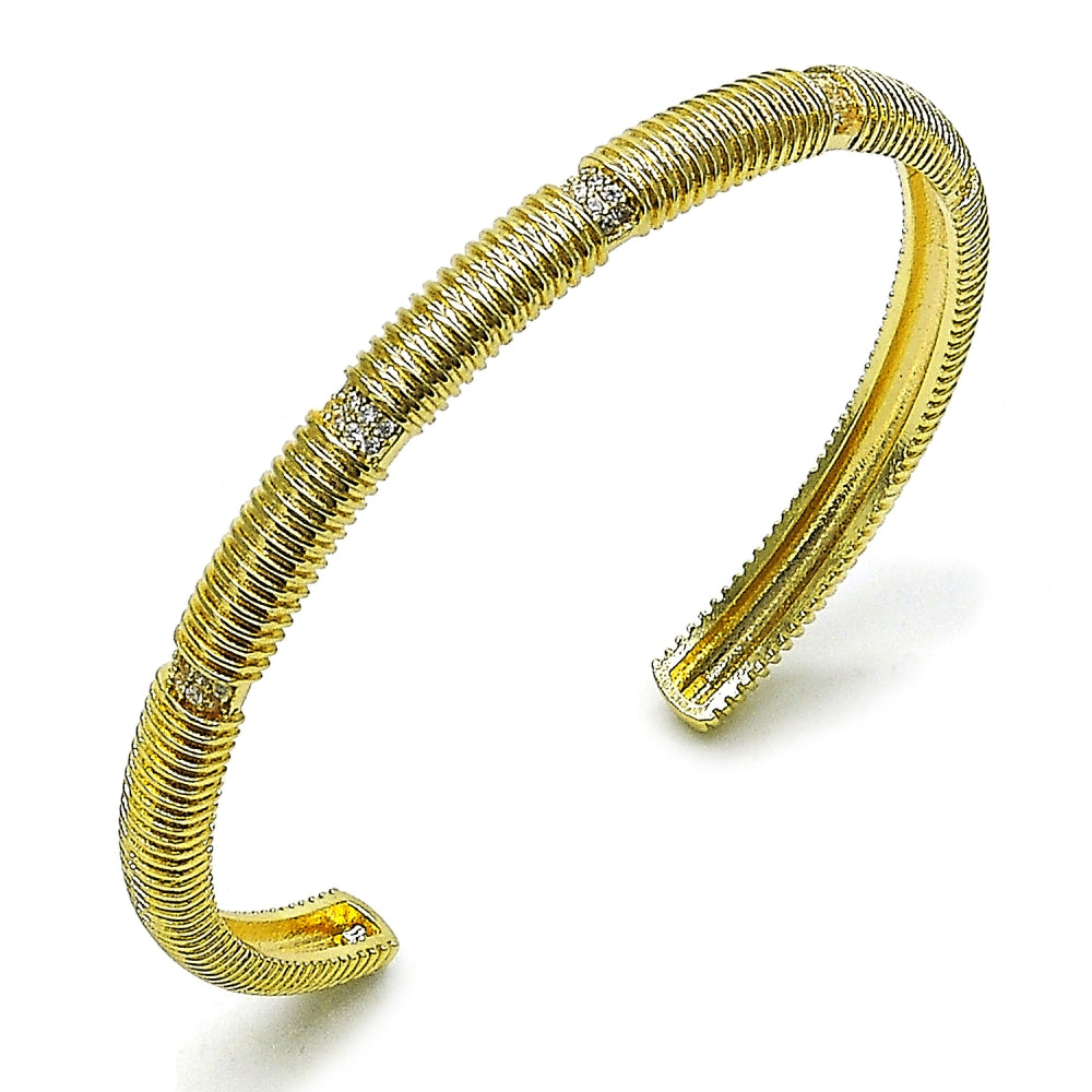 Oro Laminado Individual Bangle, Gold Filled Style with White Micro Pave, Polished, Golden Finish