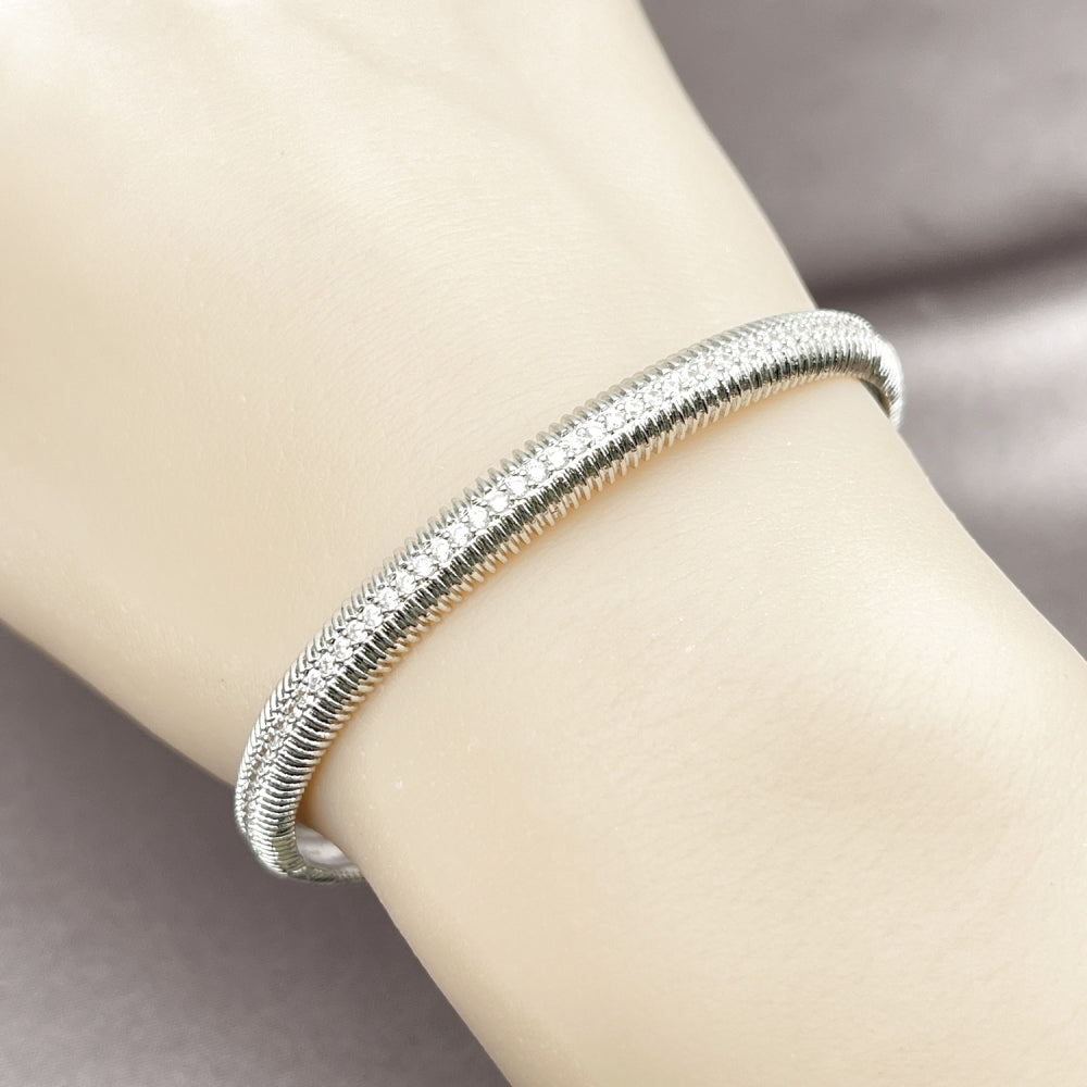 Rhodium Gold Filled Individual Bangle, with White Cubic Zirconia, Polished, Rhodium Finish