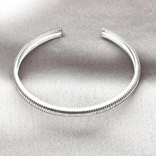 Rhodium Gold Filled Individual Bangle, with White Cubic Zirconia, Polished, Rhodium Finish