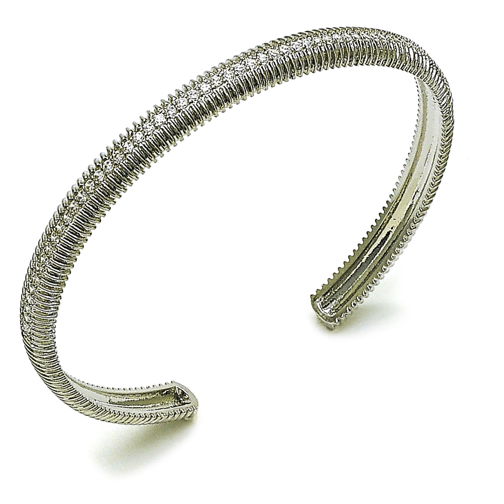Rhodium Gold Filled Individual Bangle, with White Cubic Zirconia, Polished, Rhodium Finish