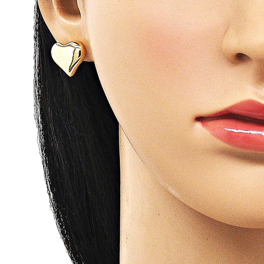 Oro Laminado Stud Earring, Gold Filled Style Heart Design, Polished, Golden Finish