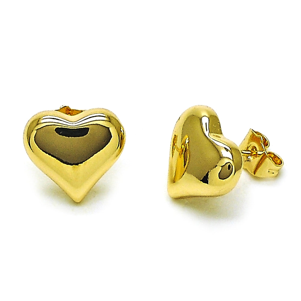 Oro Laminado Stud Earring, Gold Filled Style Heart Design, Polished, Golden Finish