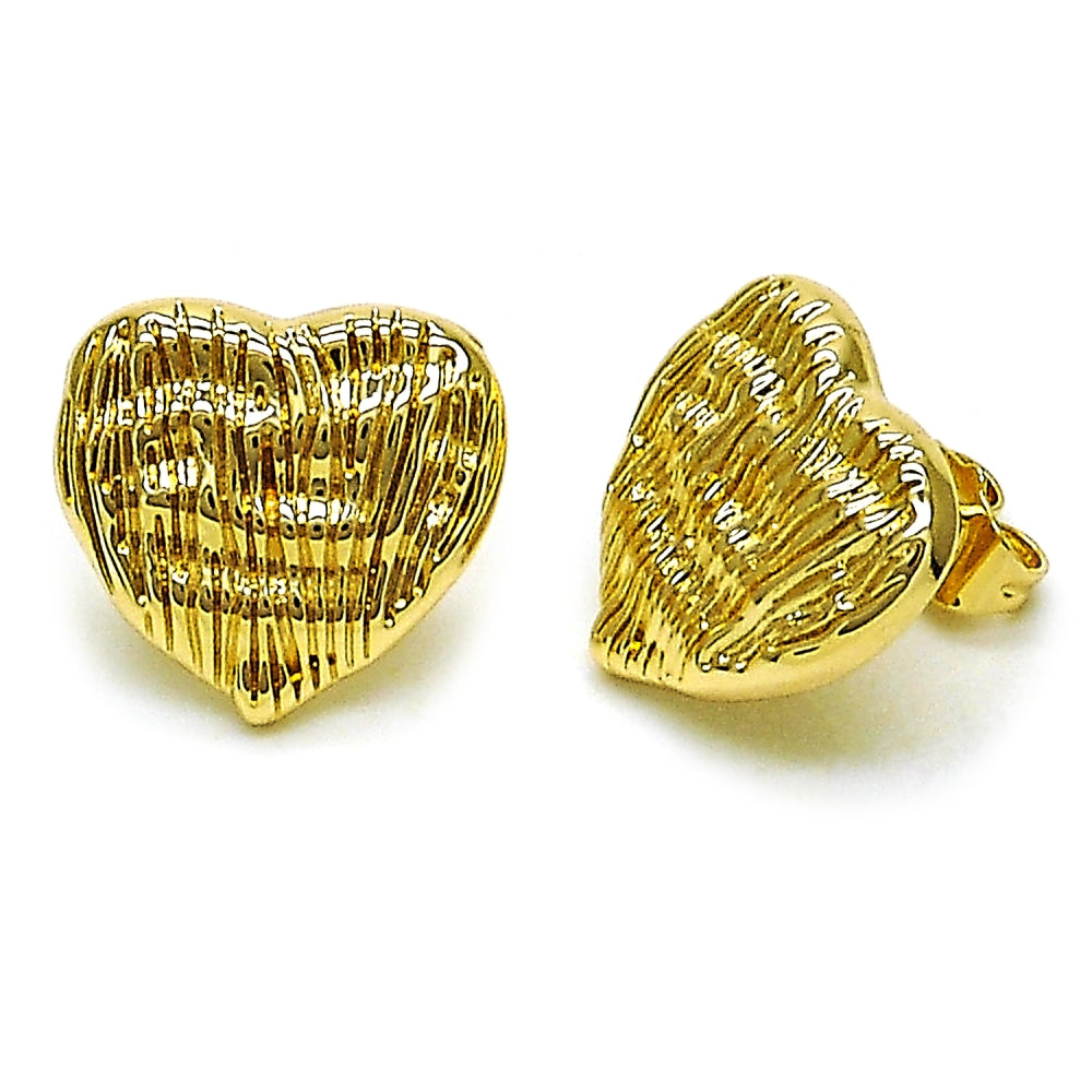 Oro Laminado Stud Earring, Gold Filled Style Heart Design, Polished, Golden Finish