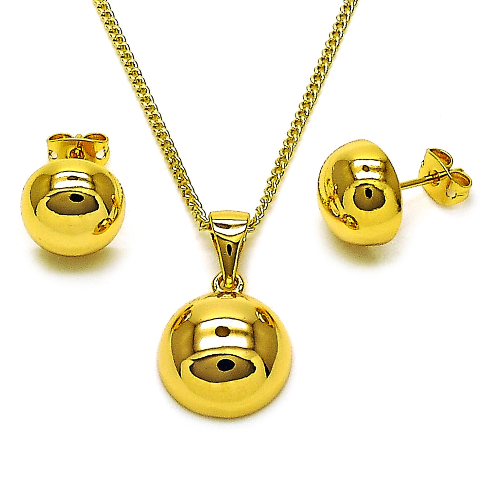 Oro Laminado Earring and Pendant Adult Set, Gold Filled Style Ball Design, Polished, Golden Finish
