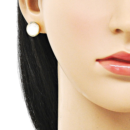 Oro Laminado Stud Earring, Gold Filled Style with Ivory Opal, Polished, Golden Finish