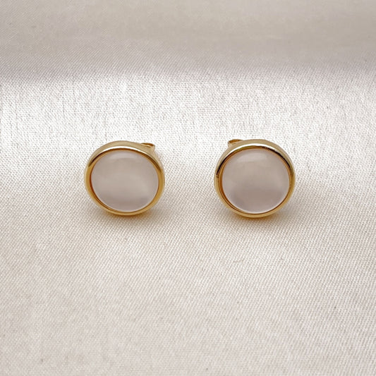 Oro Laminado Stud Earring, Gold Filled Style with Ivory Opal, Polished, Golden Finish