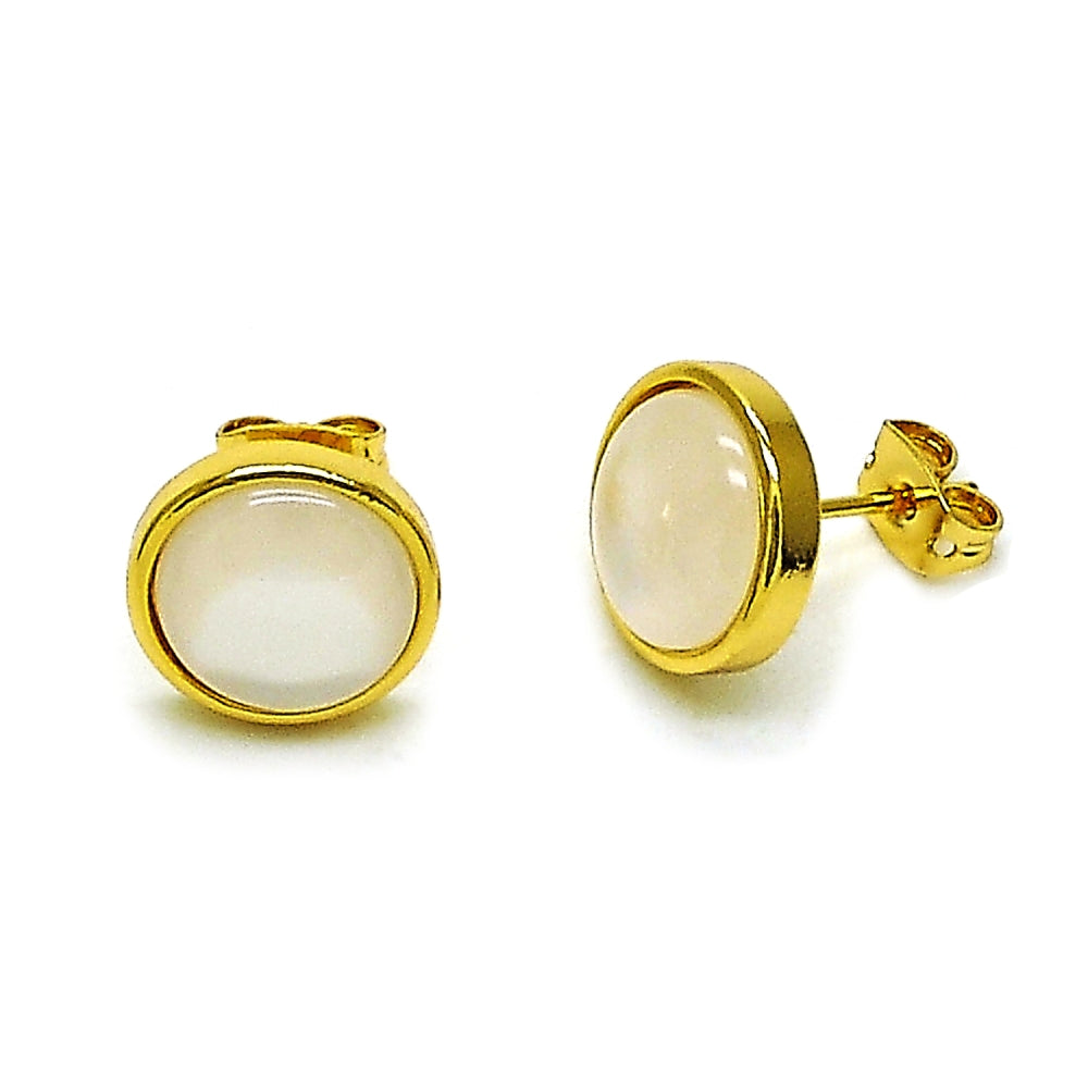Oro Laminado Stud Earring, Gold Filled Style with Ivory Opal, Polished, Golden Finish