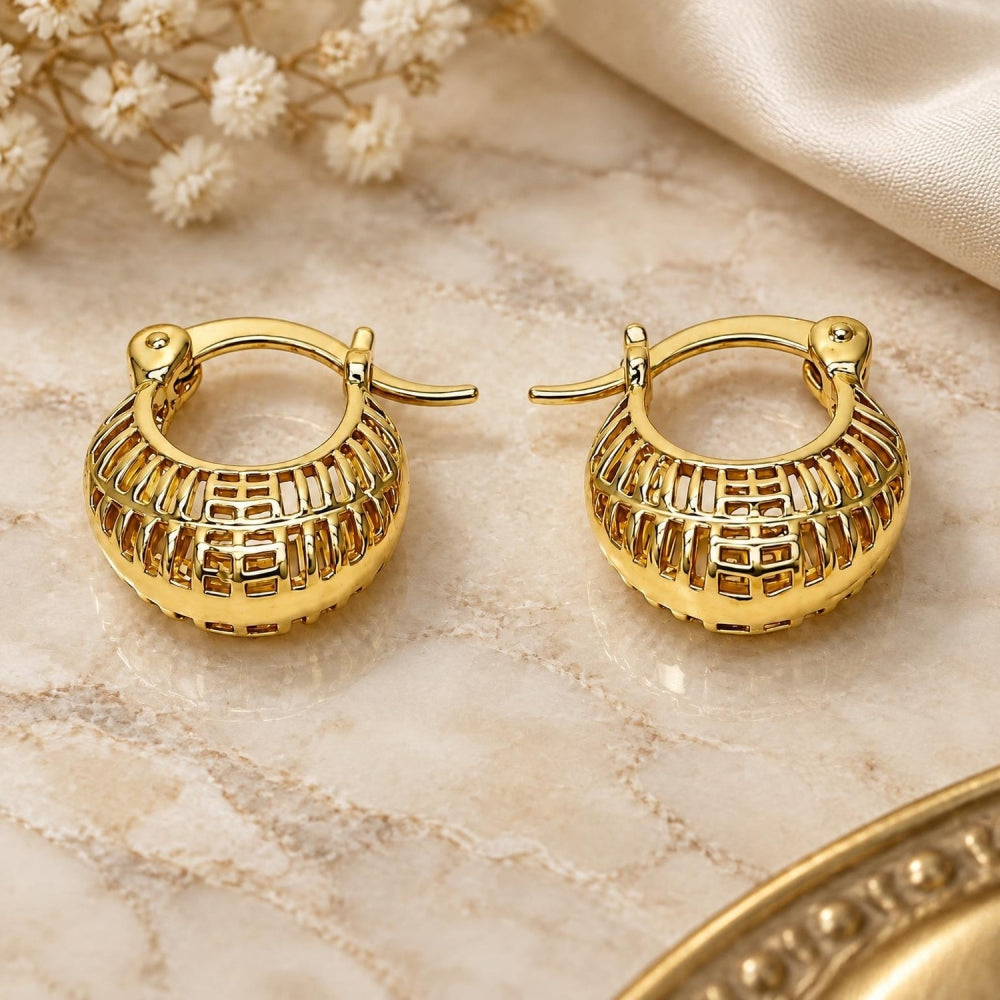 Oro Laminado Small Hoop, Gold Filled Style Filigree Design, Polished, Golden Finish