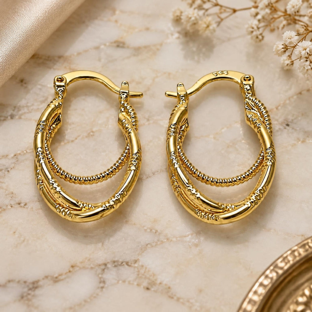 Oro Laminado Small Hoop, Gold Filled Style Diamond Cutting Finish, Golden Finish