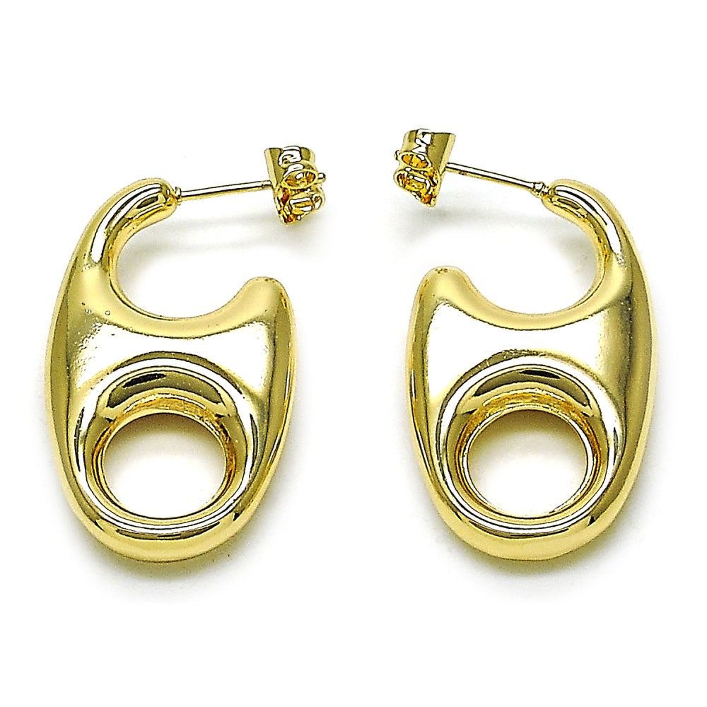 Oro Laminado Stud Earring, Gold Filled Style Mariner and Hollow Design, Polished, Golden Finish