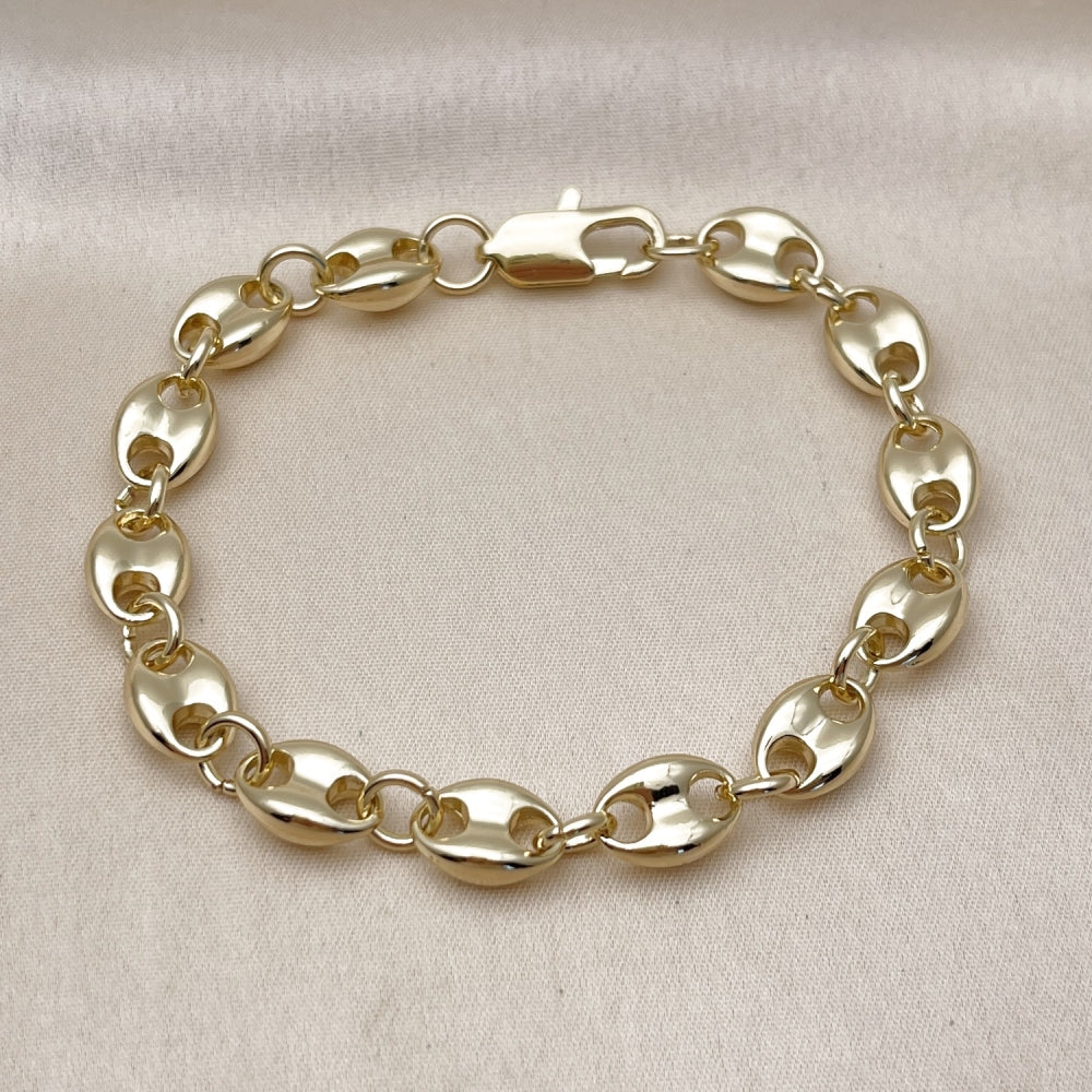 Oro Laminado Basic Bracelet, Gold Filled Style Puff Mariner Design, Polished, Golden Finish