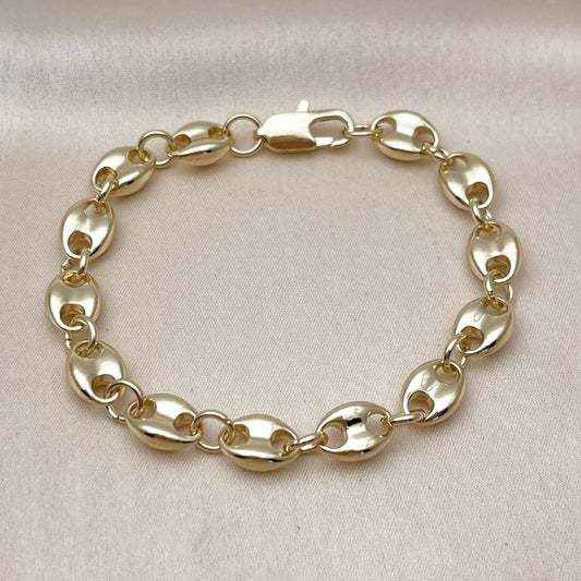 Oro Laminado Basic Bracelet, Gold Filled Style Puff Mariner Design, Polished, Golden Finish