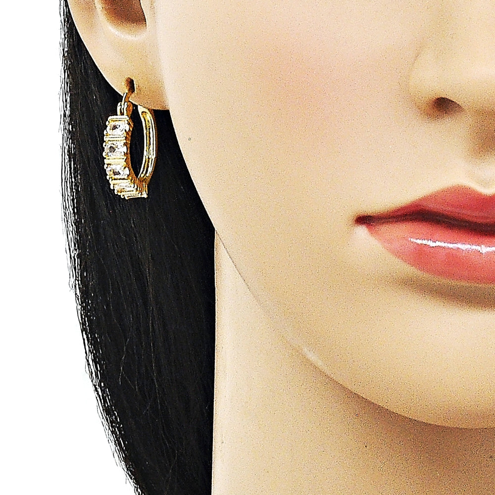 Oro Laminado Small Hoop, Gold Filled Style with White Cubic Zirconia, Polished, Golden Finish