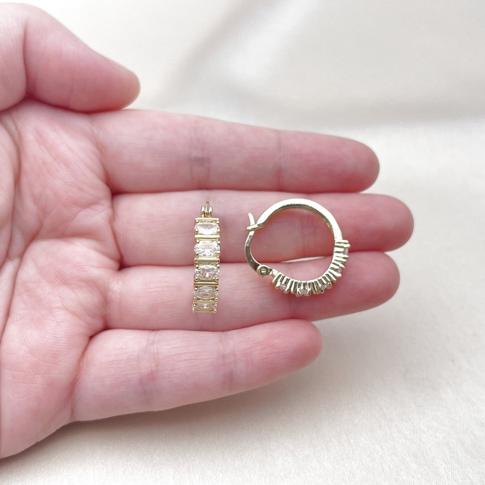 Oro Laminado Small Hoop, Gold Filled Style with White Cubic Zirconia, Polished, Golden Finish