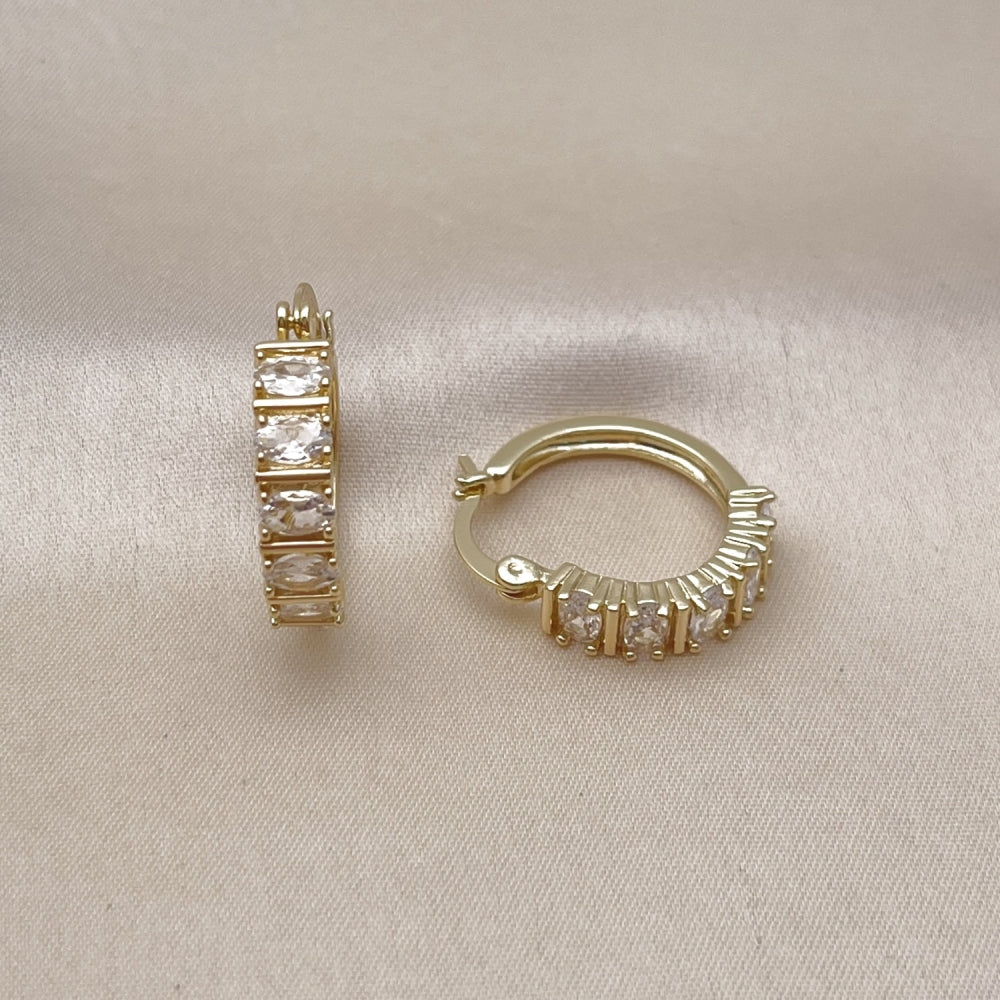 Oro Laminado Small Hoop, Gold Filled Style with White Cubic Zirconia, Polished, Golden Finish