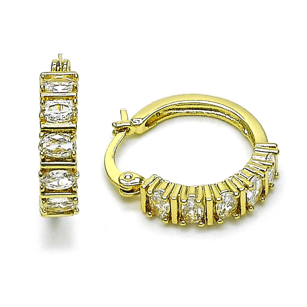 Oro Laminado Small Hoop, Gold Filled Style with White Cubic Zirconia, Polished, Golden Finish
