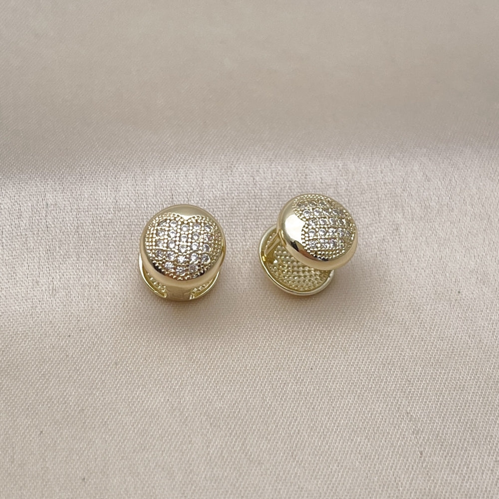 Oro Laminado Huggie Hoop, Gold Filled Style Heart Design, with White Micro Pave, Polished, Golden Finish