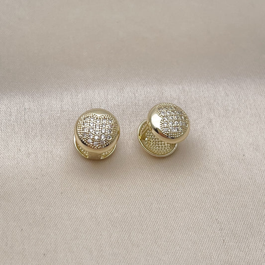 Oro Laminado Huggie Hoop, Gold Filled Style Heart Design, with White Micro Pave, Polished, Golden Finish