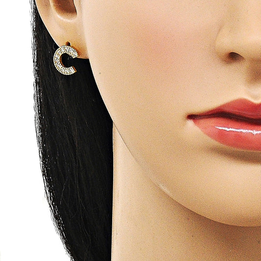 Oro Laminado Stud Earring, Gold Filled Style with White Cubic Zirconia, Polished, Golden Finish
