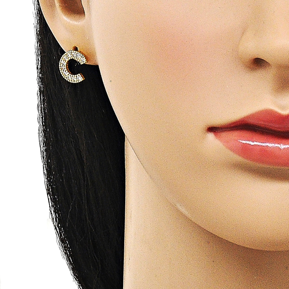 Oro Laminado Stud Earring, Gold Filled Style with White Cubic Zirconia, Polished, Golden Finish