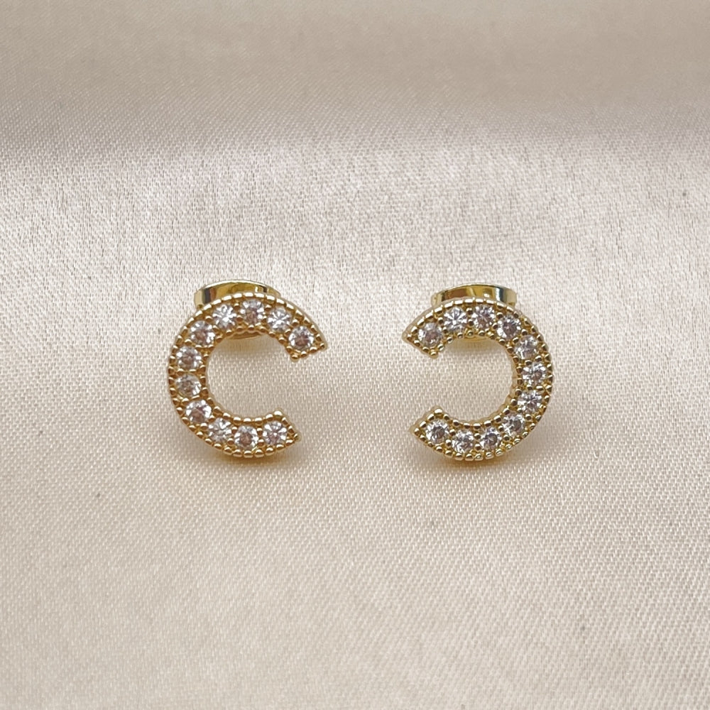Oro Laminado Stud Earring, Gold Filled Style with White Cubic Zirconia, Polished, Golden Finish