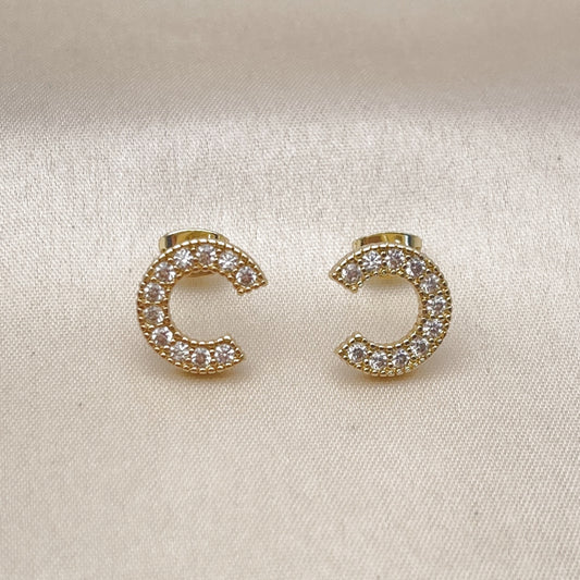 Oro Laminado Stud Earring, Gold Filled Style with White Cubic Zirconia, Polished, Golden Finish