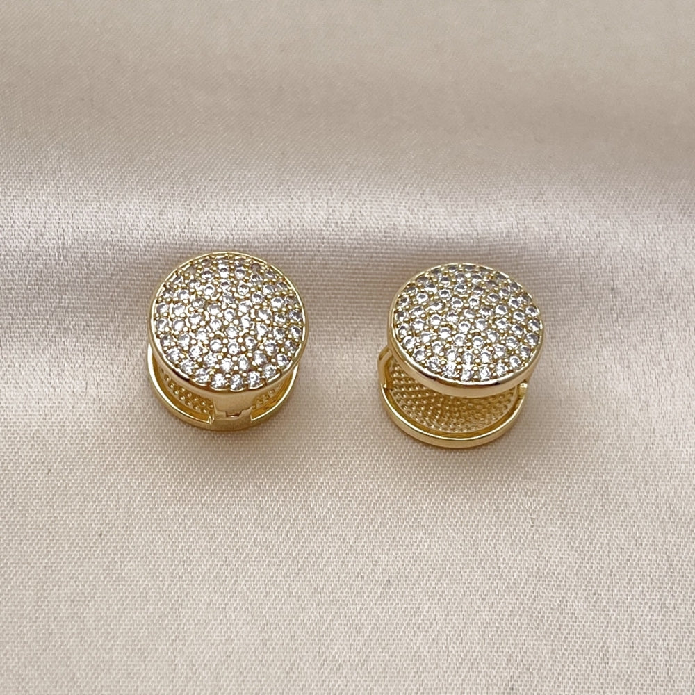 Oro Laminado Huggie Hoop, Gold Filled Style with White Cubic Zirconia, Polished, Golden Finish