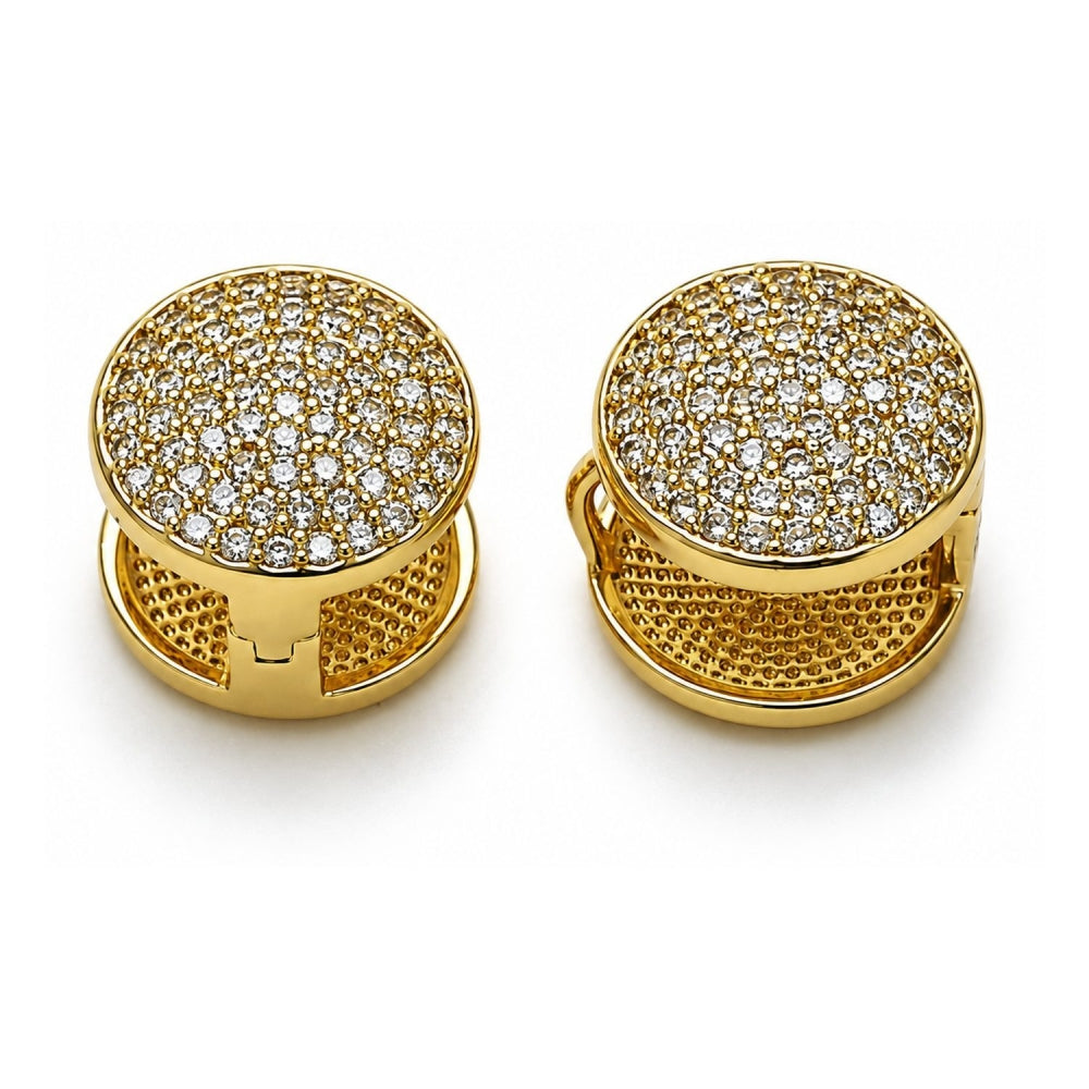 Oro Laminado Huggie Hoop, Gold Filled Style with White Cubic Zirconia, Polished, Golden Finish