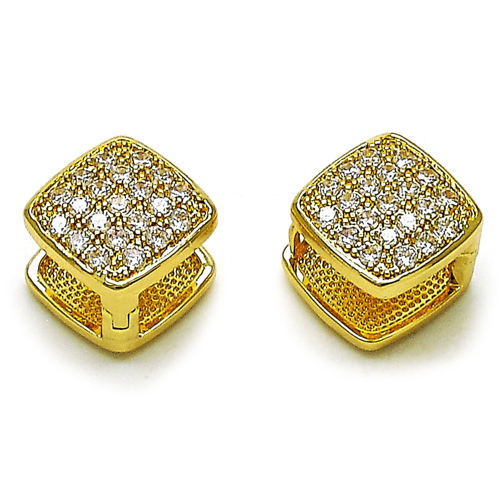Oro Laminado Huggie Hoop, Gold Filled Style with White Cubic Zirconia, Polished, Golden Finish