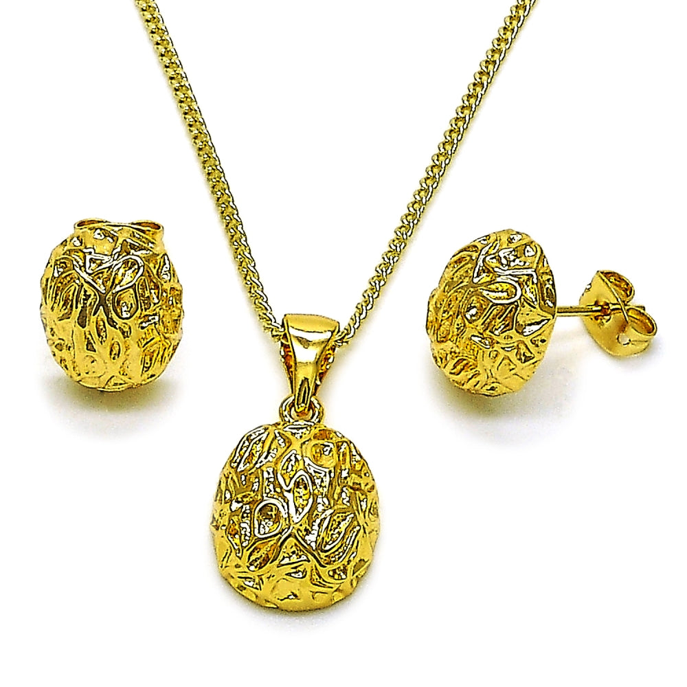 Oro Laminado Earring and Pendant Adult Set, Gold Filled Style Polished, Golden Finish
