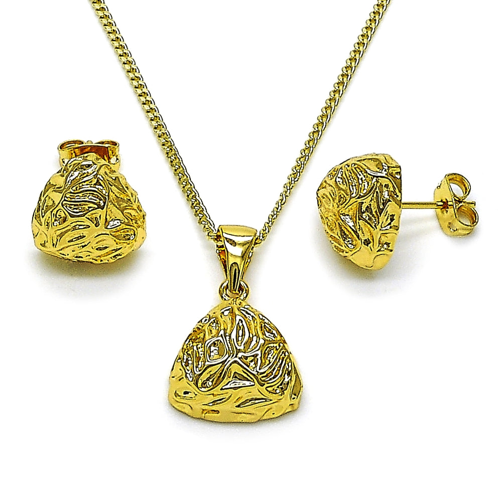 Oro Laminado Earring and Pendant Adult Set, Gold Filled Style Polished, Golden Finish