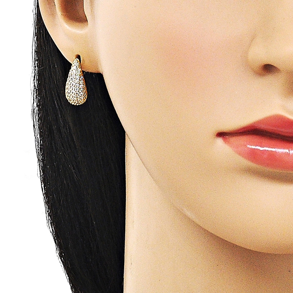 Oro Laminado Stud Earring, Gold Filled Style Teardrop Design, with White Cubic Zirconia, Polished, Golden Finish