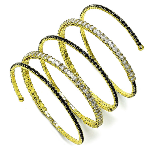Oro Laminado Individual Bangle, Gold Filled Style Baguette Design, with Black and White Cubic Zirconia, Polished, Golden Finish