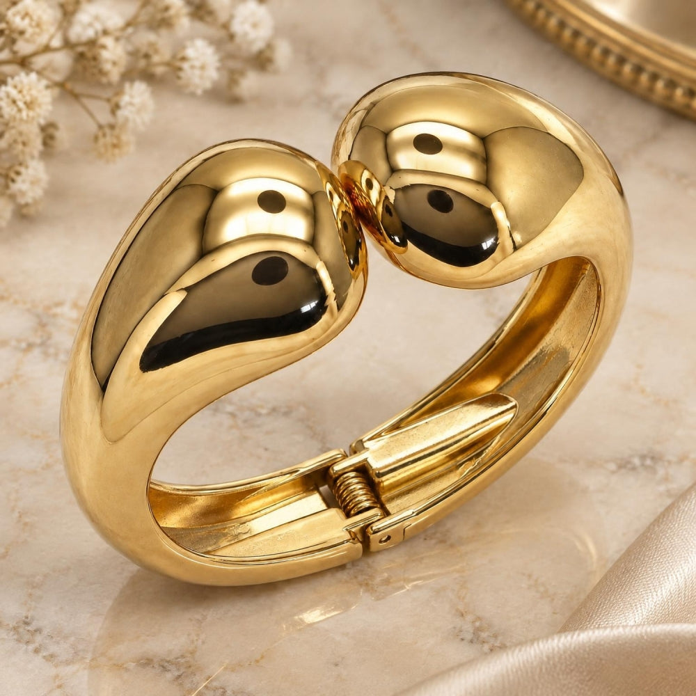 Oro Laminado Individual Bangle, Gold Filled Style Teardrop Design, Polished, Golden Finish