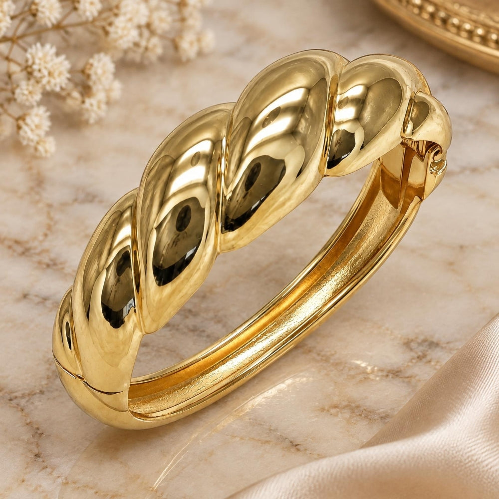 Oro Laminado Individual Bangle, Gold Filled Style Twist Design, Polished, Golden Finish