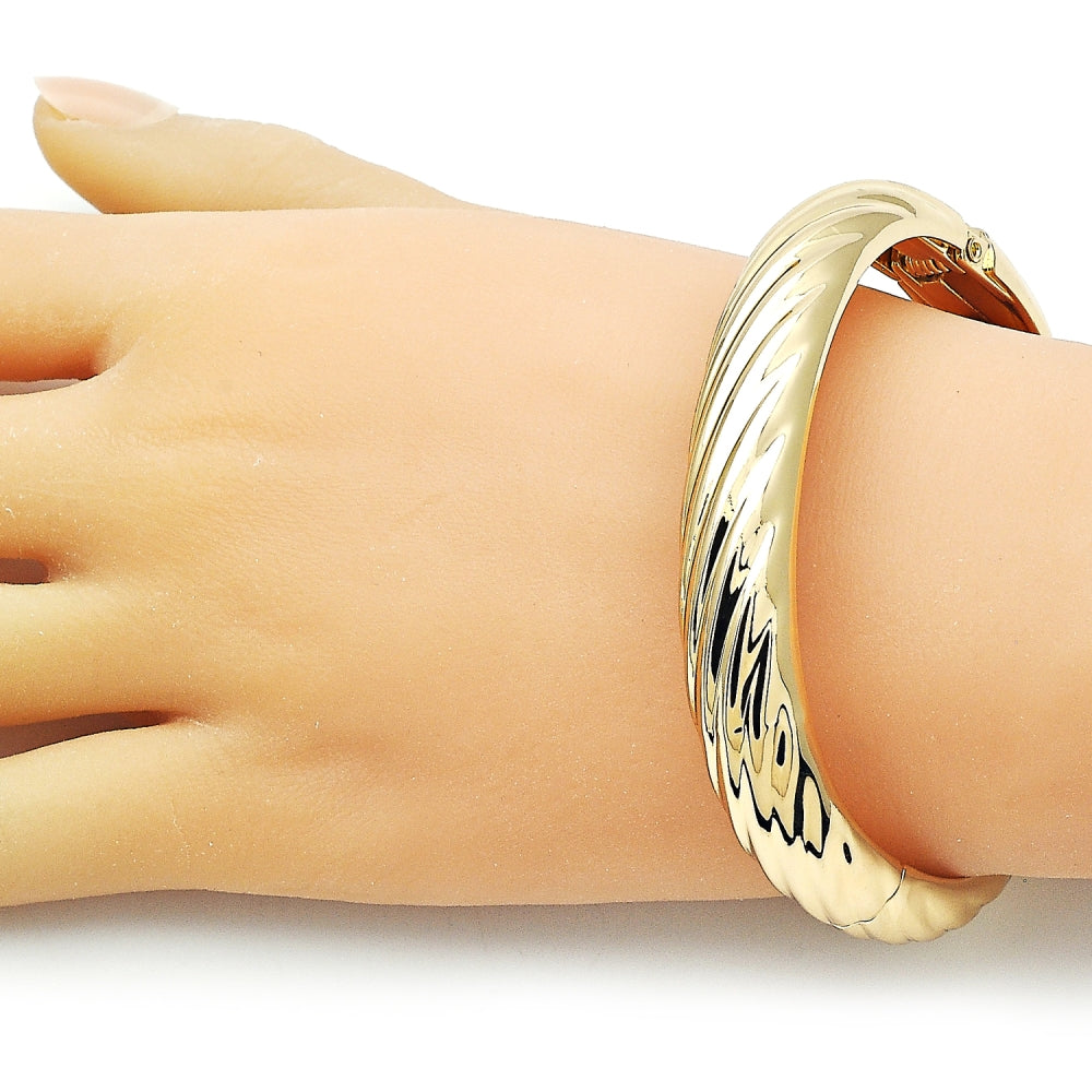 Oro Laminado Individual Bangle, Gold Filled Style Twist Design, Polished, Golden Finish