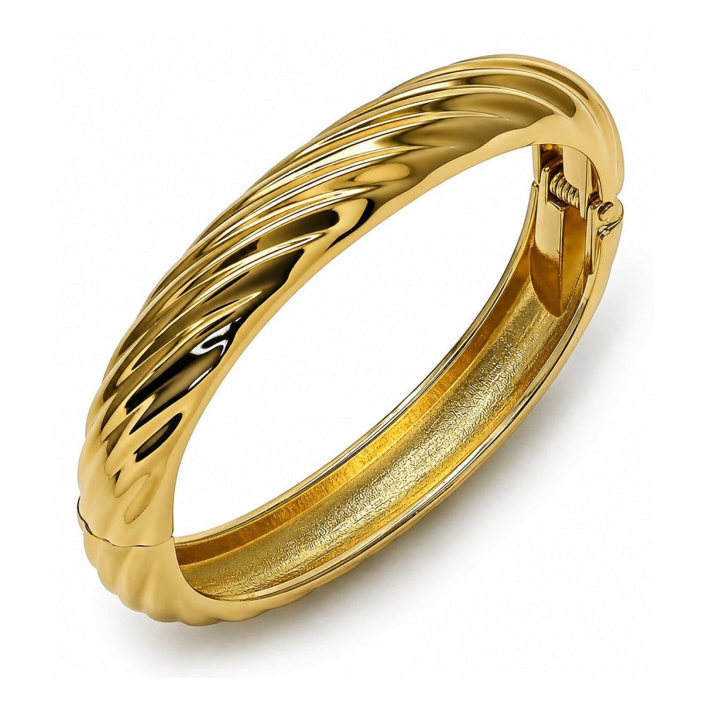 Oro Laminado Individual Bangle, Gold Filled Style Twist Design, Polished, Golden Finish