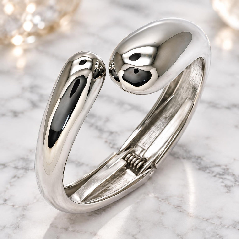 White Gold Filled Individual Bangle, Teardrop Design, Polished, Rhodium Finish