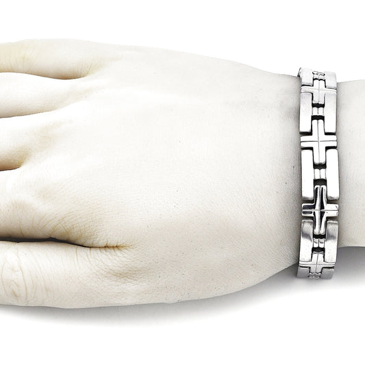 Stainless Steel Solid Bracelet, Cross Design, Polished, Steel Finish