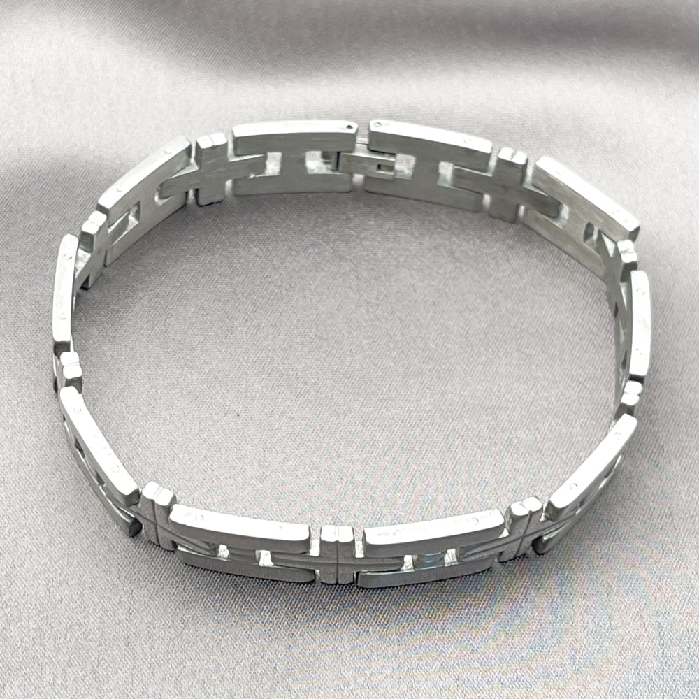 Stainless Steel Solid Bracelet, Cross Design, Polished, Steel Finish