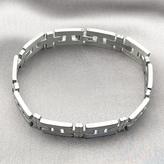Stainless Steel Solid Bracelet, Cross Design, Polished, Steel Finish
