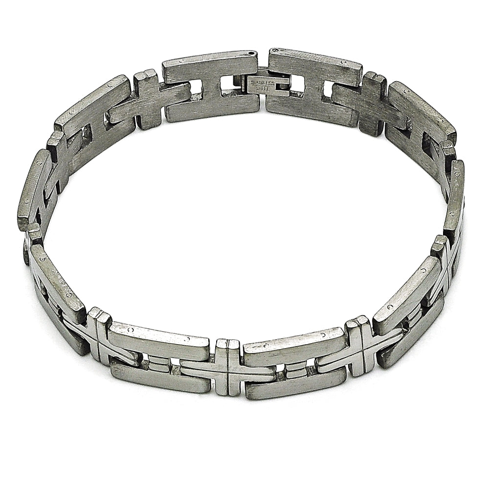 Stainless Steel Solid Bracelet, Cross Design, Polished, Steel Finish