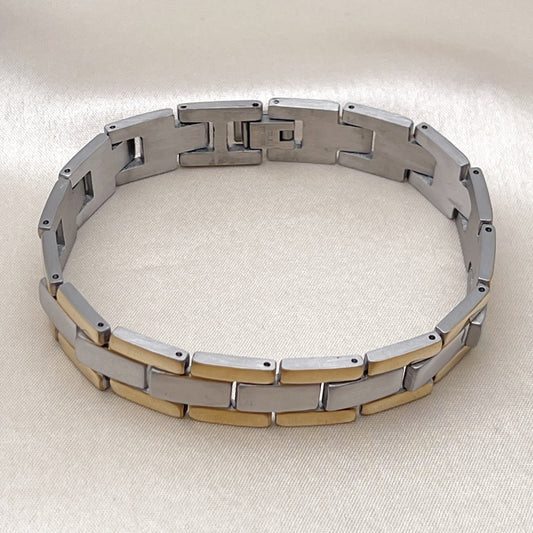 Stainless Steel Solid Bracelet, Polished, Two Tone