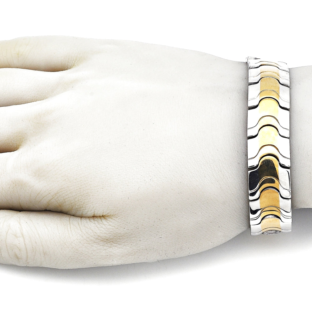 Stainless Steel Solid Bracelet, Polished, Two Tone