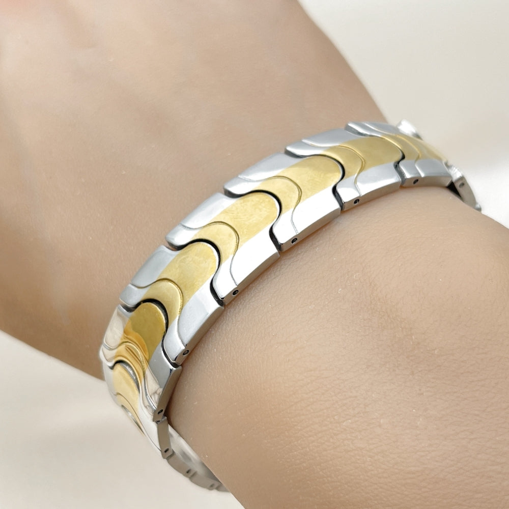 Stainless Steel Solid Bracelet, Polished, Two Tone