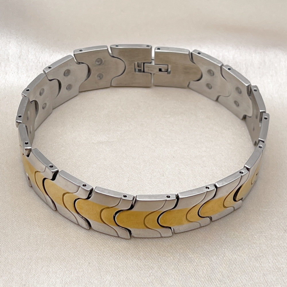 Stainless Steel Solid Bracelet, Polished, Two Tone