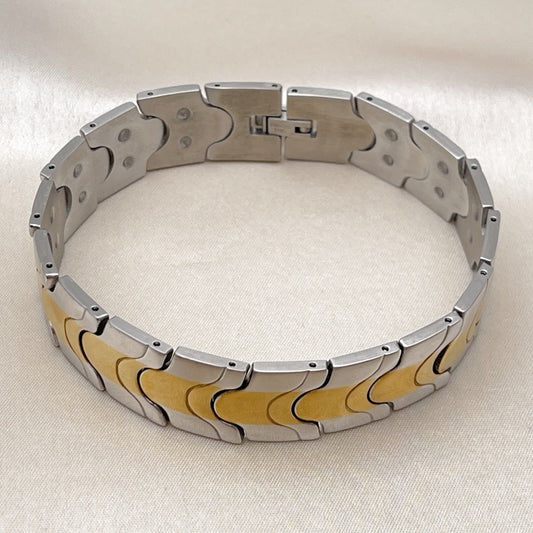 Stainless Steel Solid Bracelet, Polished, Two Tone