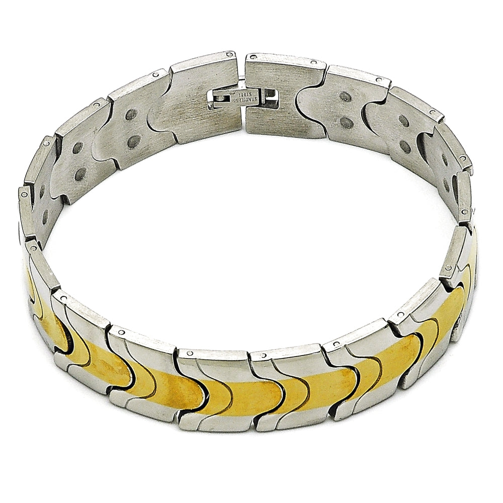 Stainless Steel Solid Bracelet, Polished, Two Tone