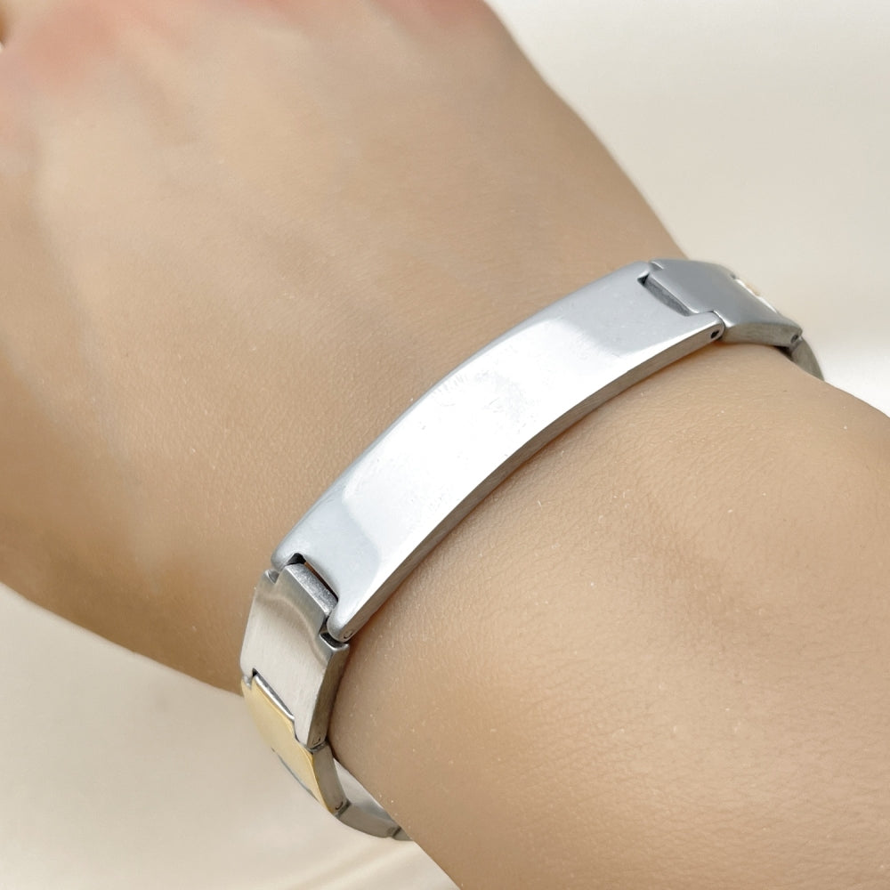 Stainless Steel Solid Bracelet, Polished, Two Tone